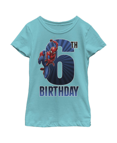 Shop Marvel Girl's  Spider-man Swinging 6th Birthday Child T-shirt In Tahiti Blue