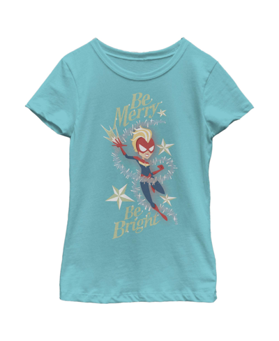 Shop Marvel Girl's  Christmas Captain  Merry & Bright Child T-shirt In Tahiti Blue