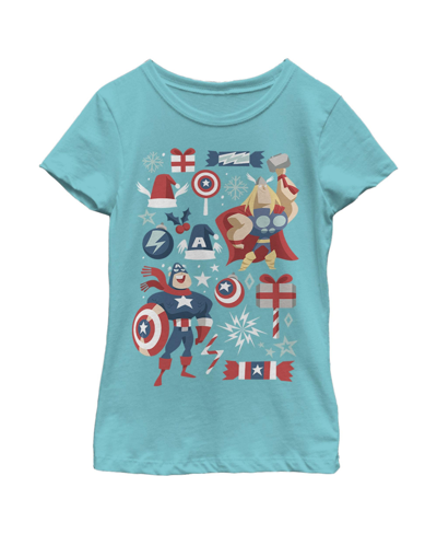 Shop Marvel Girl's  Christmas Festive Hero Icons Child T-shirt In Tahiti Blue