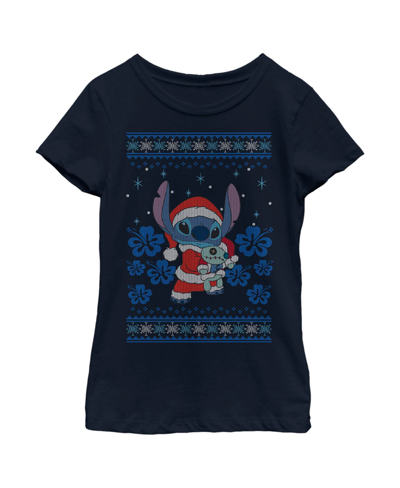 Shop Disney Girl's Lilo & Stitch Christmas With Scrump Child T-shirt In Navy Blue