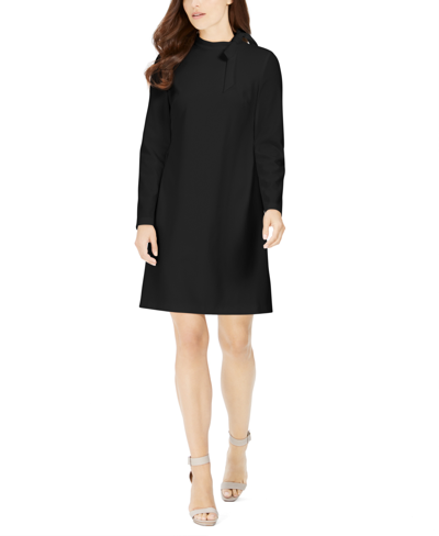 Shop Calvin Klein Petite Bow-neck Long-sleeve Sheath Dress In Black