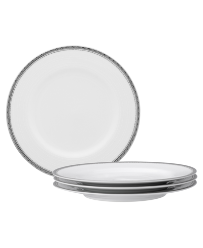 Shop Noritake Whiteridge Platinum Set Of 4 Salad Plates, 8-1/4" In White And Platinum