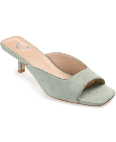 Journee Collection Womens Medium And Wide Width Larna Slip On Kitten Heel Open Toe Pumps In Sage