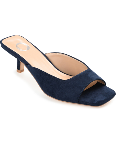 Shop Journee Collection Women's Larna Slip On Kitten Heel Sandals In Navy