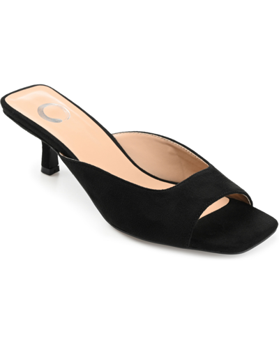 Journee Collection Womens Medium And Wide Width Larna Slip On Kitten Heel Open Toe Pumps In Black