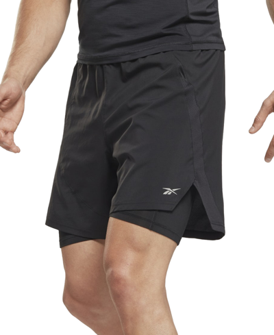 Shop Reebok Men's Running Speedwick 2-in-1 Drawstring Shorts In Black