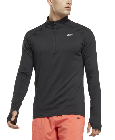 Shop Reebok Men's Running Quarter-zip Long-sleeve Top In Black