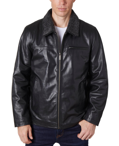 Shop Perry Ellis Men's Zipper Leather Jacket In Black