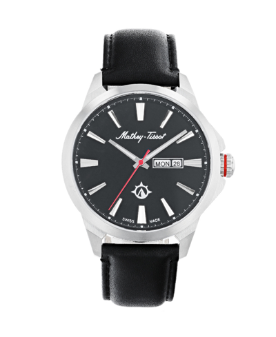Shop Mathey-tissot Men's Field Scout Collection Classic Black Genuine Leather Strap Watch, 45mm