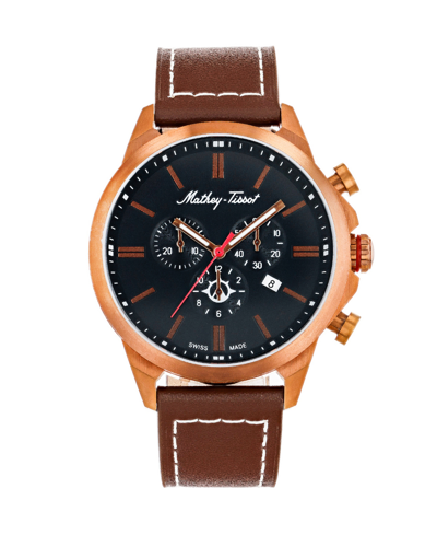 Shop Mathey-tissot Men's Field Scout Collection Chronograph Brown Genuine Leather Watch, 45mm