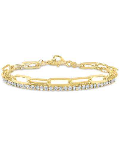 Macy's 2-pc. Diamond & Paperclip Link Bracelets (1/4 Ct. T.w.) In 14k Gold-plated Sterling Silver In Gold-plated Sterling Silver