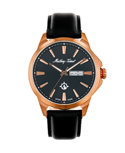 Shop Mathey-tissot Men's Field Scout Collection Classic Black Genuine Leather Strap Watch, 45mm