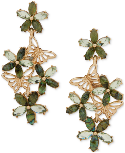 Shop Lonna & Lilly Gold-tone Stone Flower & Butterfly Drop Earrings In Turq/aqua