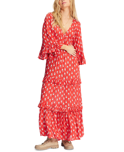 Shop Billabong Juniors' Time After Time Tiered Maxi Dress In Red Magic