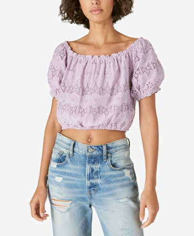 Shop Lucky Brand Lace Cotton Crop Top In Fair Orchid