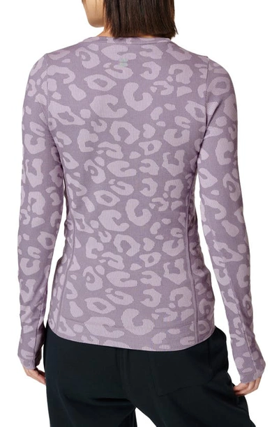 Shop Sweaty Betty Glisten Seamless Long Sleeve Top In Purple Leopard Paint Jacquard