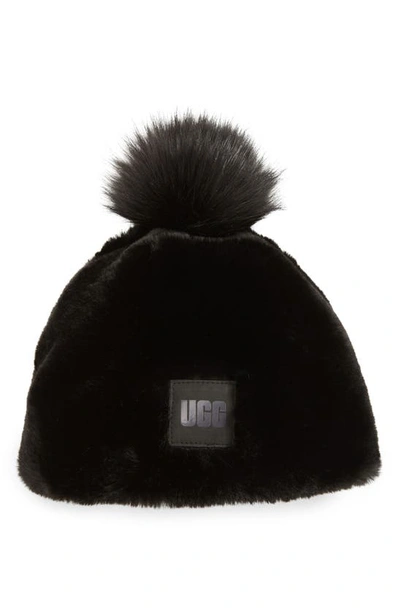 Shop Ugg Faux Fur Beanie In Black