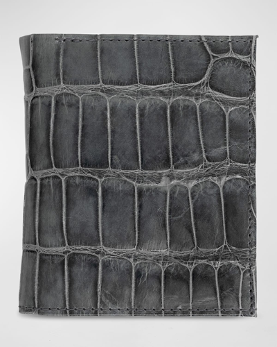 Shop Abas Men's Glazed Alligator Leather Bifold Wallet In Misty Grey