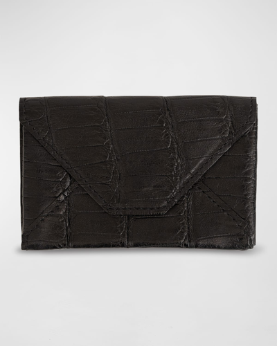 Shop Abas Men's Matte Alligator Leather Envelope Card Case In Black