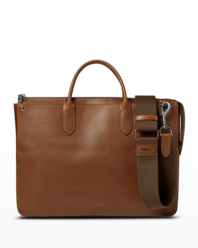 Shop Shinola Men's Slim Traveler Leather Briefcase In Medium Brown