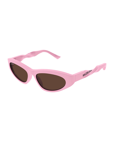 Shop Balenciaga Logo Twisted Acetate Cat-eye Sunglasses In Solid Pink