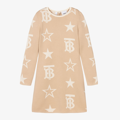Shop Burberry Teen Girls Beige Star Motif Knitted Dress