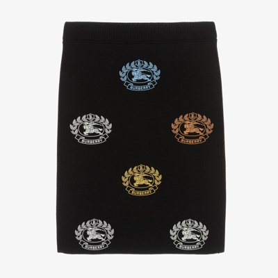 Shop Burberry Teen Girls Black Logo Motif Wool Skirt