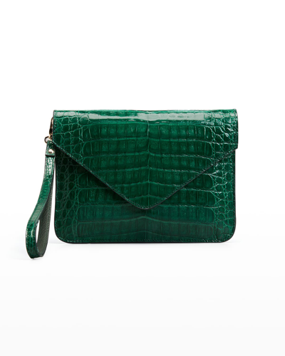 Shop Maria Oliver Crocodile Pouch Wristlet Clutch Bag With Crossbody Strap In Emerald Green