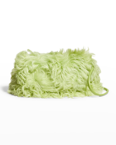 Shop Dries Van Noten Mini Faux-fur Drawstring Shoulder Bag In Light Green