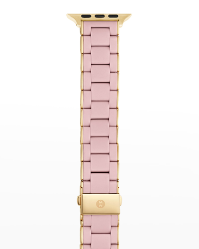 Shop Michele Apple Watch 3-link Bracelet Strap In White Silicone In Barely Pink