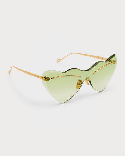 Shop Loewe Heart-shaped Metal Cat-eye Sunglasses In Green / Gold