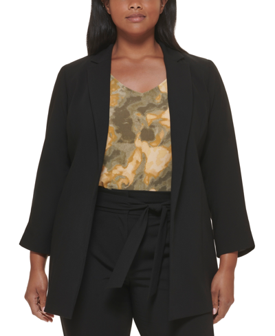Calvin Klein Plus Size Ruched-sleeve Open-front Blazer In Black | ModeSens
