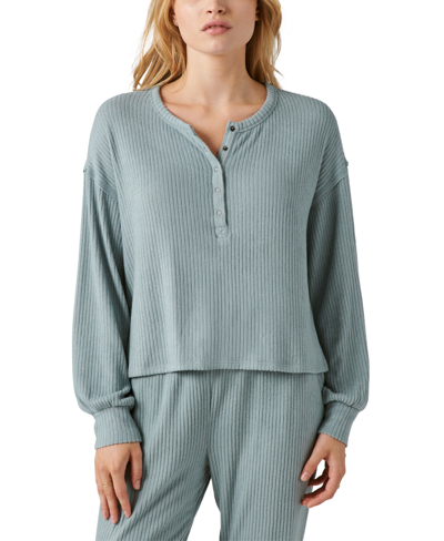 Shop Lucky Brand Women's Cloud Ribbed Long-sleeve Henley Top In Lead