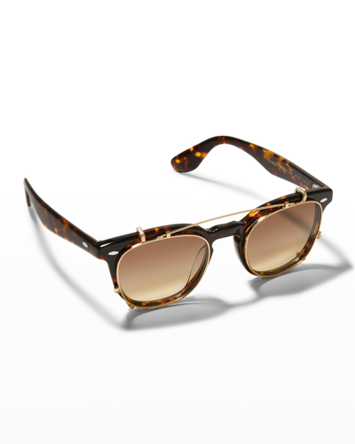 Shop Brunello Cucinelli Convertible Oval Acetate Sunglasses In Brown Tortoise