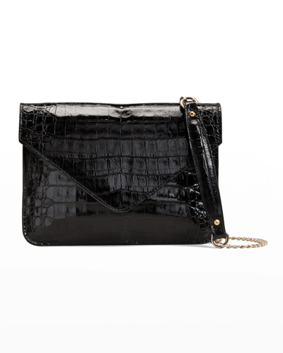 Shop Maria Oliver Crocodile Pouch Wristlet Clutch Bag With Crossbody Strap In Black