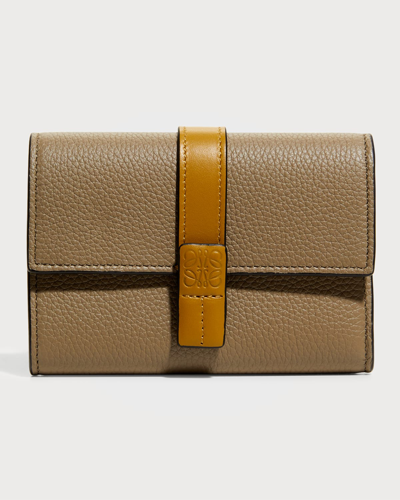 Shop Loewe Small Trifold Flap Leather Wallet In Laurel Green