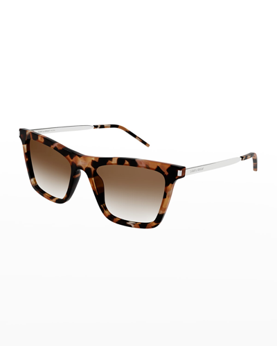 Shop Saint Laurent Rectangle Semi-transparent Acetate Sunglasses In Havana