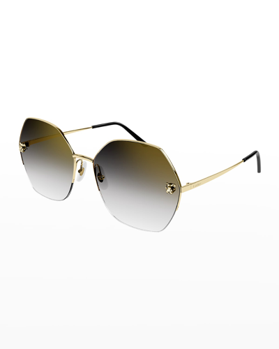 Shop Cartier Panther Round Metal Sunglasses In Gold
