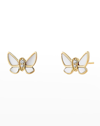 Shop Syna Mother-of-pearl Diamond Butterfly Stud Earrings In White
