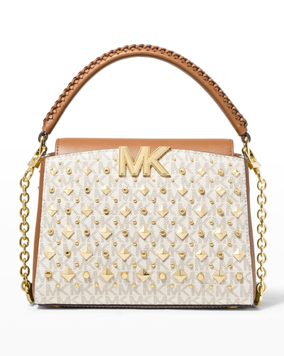 Michael Michael Kors Karlie Small Studded Monogram Crossbody Bag In Vanilla  | ModeSens