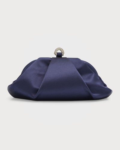 Shop Judith Leiber Gemma Crystal Satin Clutch Bag In Silver/navy