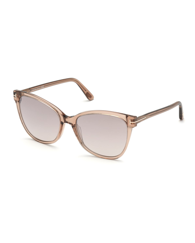 Shop Tom Ford Ani Oversized Plastic Cat-eye Sunglasses In 45g Lbrno/brnmr
