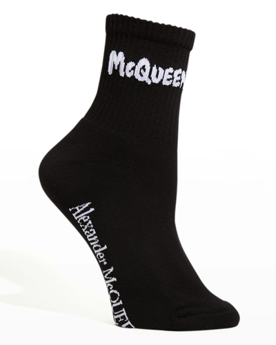 Shop Alexander Mcqueen Graffiti Logo Sport Socks In Black / White