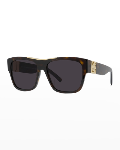 Shop Givenchy 4g Square Acetate Sunglasses In Dark Havana