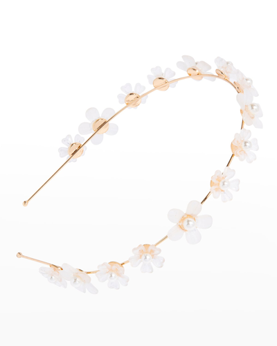 Shop L Erickson Summer Blooms Pearlescent Metal Headband In White / Gold