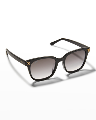 Shop Cartier Gradient Panther Square Acetate Sunglasses In Black