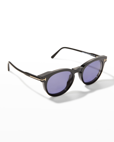 Tom Ford Blue Light Blocking Round Acetate Glasses In Black