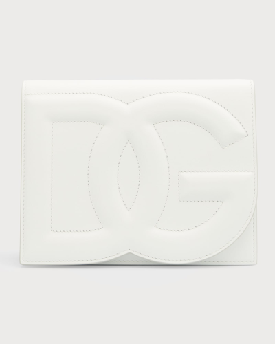 Shop Dolce & Gabbana Dg Logo Flap Leather Shoulder Bag In Bianco Otti