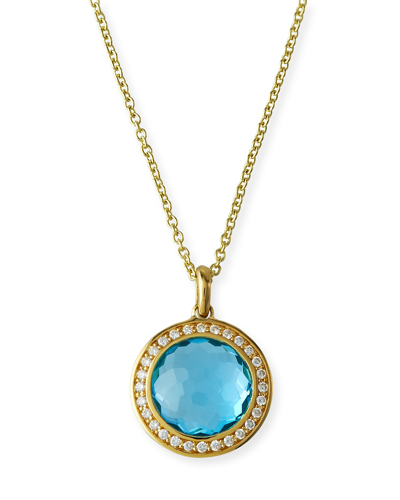 Shop Ippolita Small Pendant Necklace In 18k Gold With Diamonds In Swiss Blue Topaz