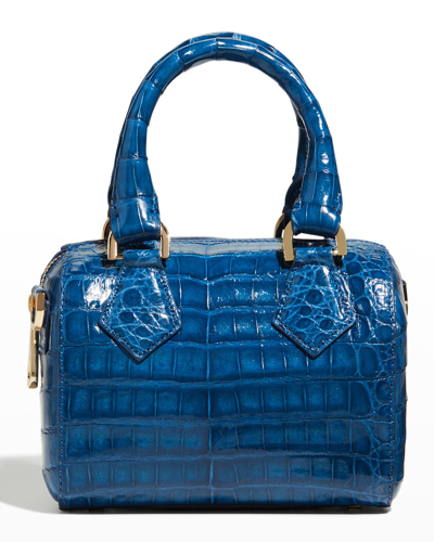 Shop Maria Oliver Lilly Small Crocodile Top-handle Bag In Blue